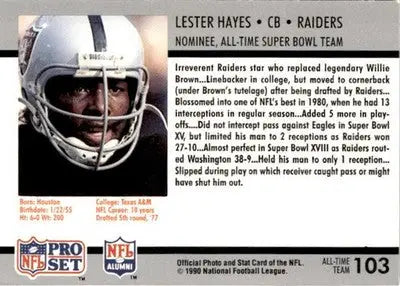 1990-91 Pro Set Super Bowl XXV Silver Anniversary #103 Lester Hayes - Football Card Single