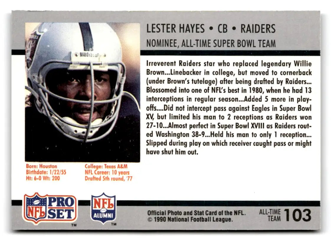 1990-91 Pro Set Super Bowl XXV Silver Anniversary #103 Lester Hayes - Football Card Single