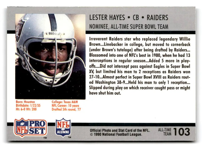 1990-91 Pro Set Super Bowl XXV Silver Anniversary #103 Lester Hayes - Football Card Single