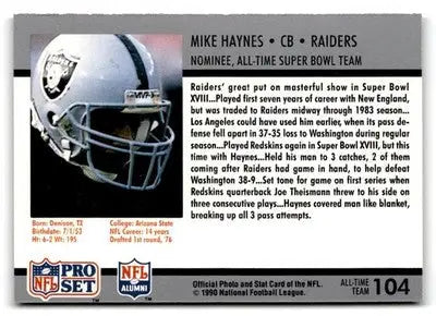 1990-91 Pro Set Super Bowl XXV Silver Anniversary #104 Mike Haynes - Football Card Single