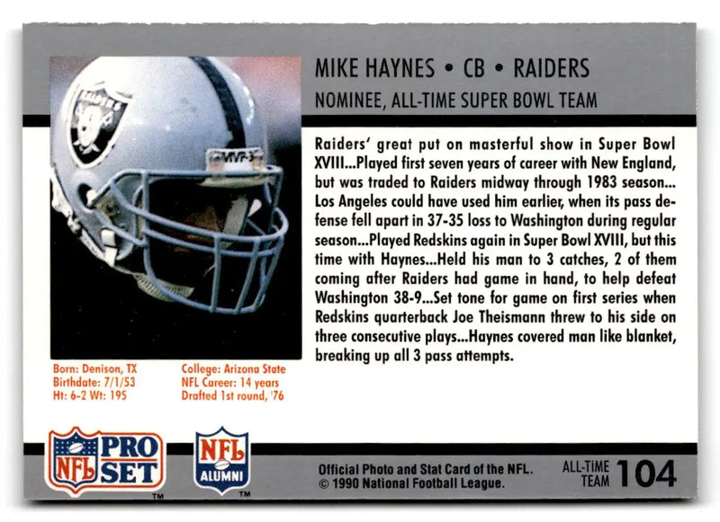 1990-91 Pro Set Super Bowl XXV Silver Anniversary #104 Mike Haynes - Football Card Single