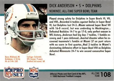 1990-91 Pro Set Super Bowl XXV Silver Anniversary #108 Dick Anderson - Football Card Single