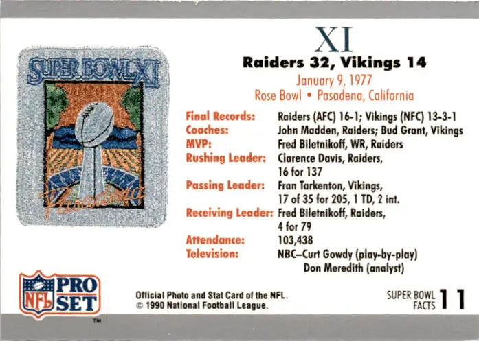 1990-91 Pro Set Super Bowl XXV Silver Anniversary #11 SB XI Ticket SBXI - Football Card Single