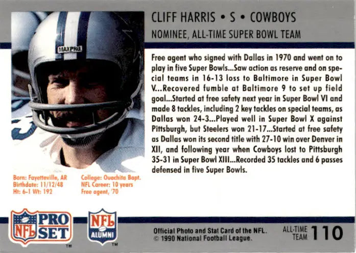 1990-91 Pro Set Super Bowl XXV Silver Anniversary #110 Cliff Harris - Football Card Single
