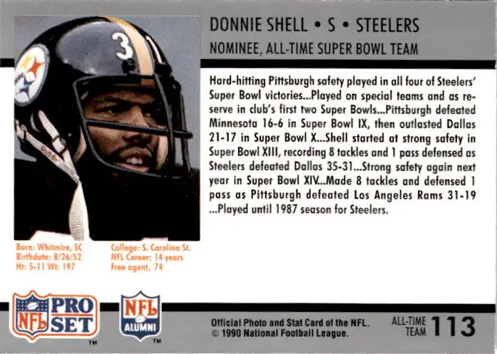 1990-91 Pro Set Super Bowl XXV Silver Anniversary #113 Donnie Shell - Football Card Single