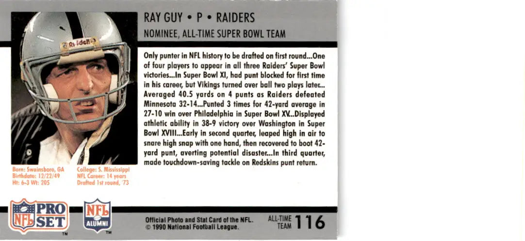 1990-91 Pro Set Super Bowl XXV Silver Anniversary #116 Ray Guy - Football Card Single