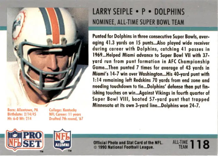 1990-91 Pro Set Super Bowl XXV Silver Anniversary #118 Larry Seiple - Football Card Single