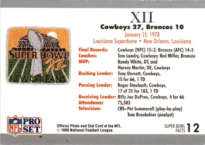 1990-91 Pro Set Super Bowl XXV Silver Anniversary #12 SB XII Ticket SBXII - Football Card Single