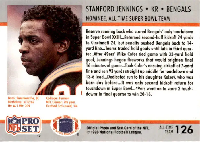 1990-91 Pro Set Super Bowl XXV Silver Anniversary #126 Stanford Jennings - Football Card Single