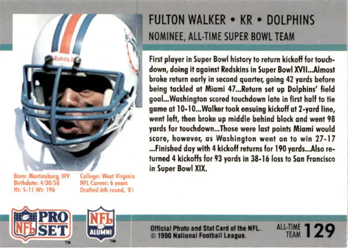 1990-91 Pro Set Super Bowl XXV Silver Anniversary #129 Fulton Walker - Football Card Single