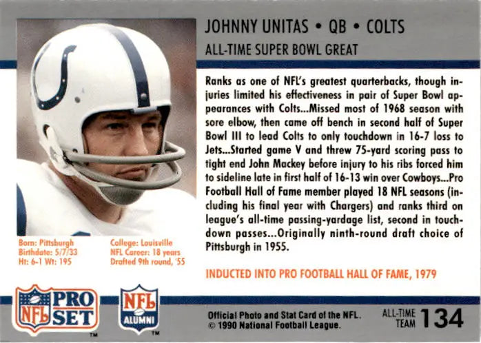 1990-91 Pro Set Super Bowl XXV Silver Anniversary #134 Johnny Unitas - Football Card Single