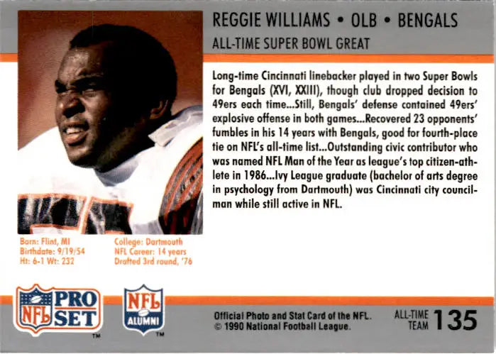 1990-91 Pro Set Super Bowl XXV Silver Anniversary #135 Reggie Williams - Football Card Single