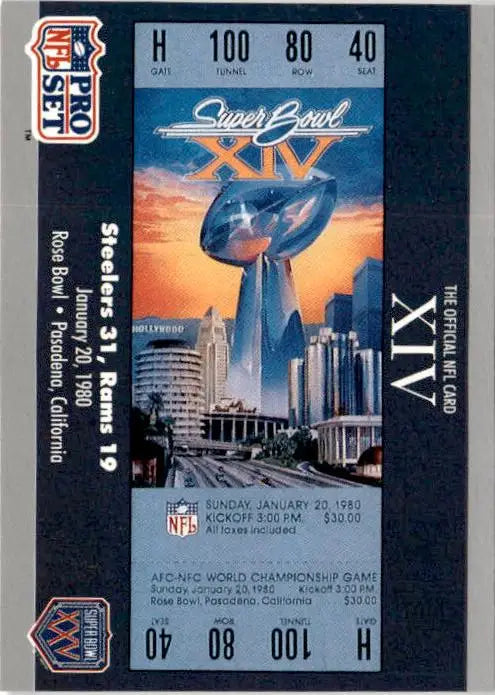 1990-91 Pro Set Super Bowl XXV Silver Anniversary #14 SB XIV Ticket SBXIV - Football Card Single