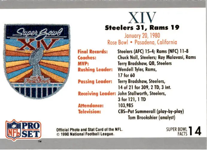 1990-91 Pro Set Super Bowl XXV Silver Anniversary #14 SB XIV Ticket SBXIV - Football Card Single
