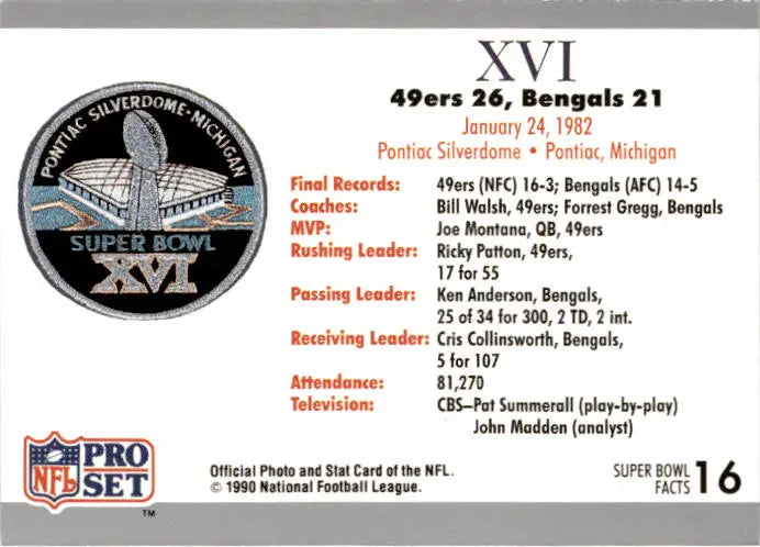 1990-91 Pro Set Super Bowl XXV Silver Anniversary #16 SB XVI Ticket SBXVI - Football Card Single