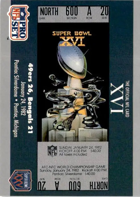 1990-91 Pro Set Super Bowl XXV Silver Anniversary #16 SB XVI Ticket SBXVI - Football Card Single