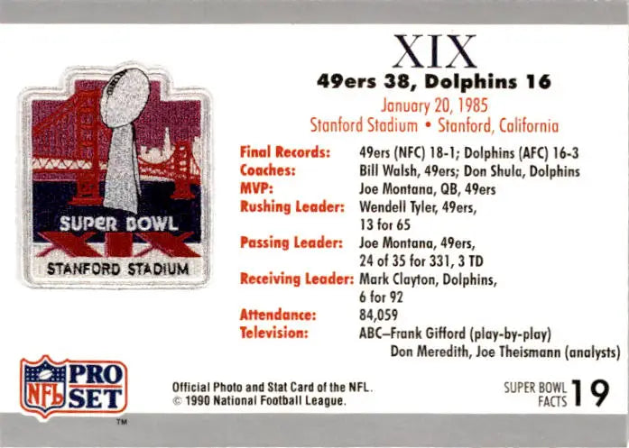 1990-91 Pro Set Super Bowl XXV Silver Anniversary #19 SB XIX Ticket SBXIX - Football Card Single