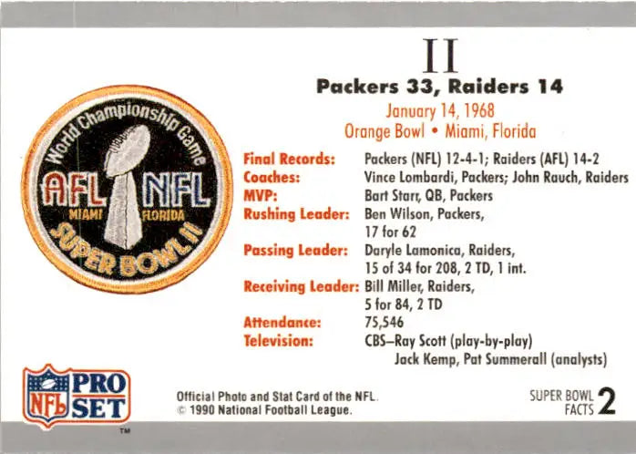 1990-91 Pro Set Super Bowl XXV Silver Anniversary #2 SB II Ticket SBII - Football Card Single