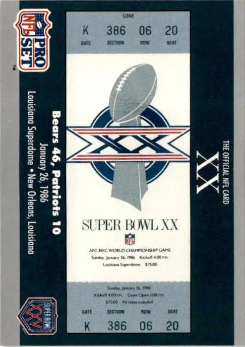 1990-91 Pro Set Super Bowl XXV Silver Anniversary #20 SB XX Ticket SBXX - Football Card Single