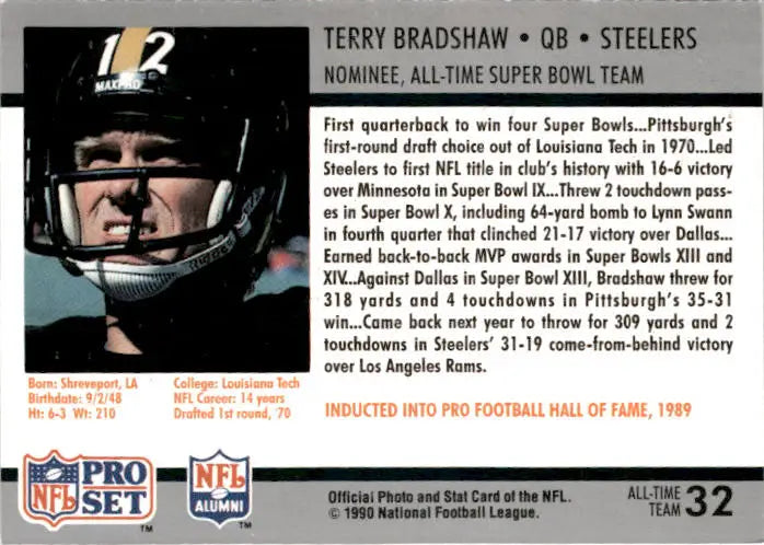 1990-91 Pro Set Super Bowl XXV Silver Anniversary #32 Terry Bradshaw - Football Card Single