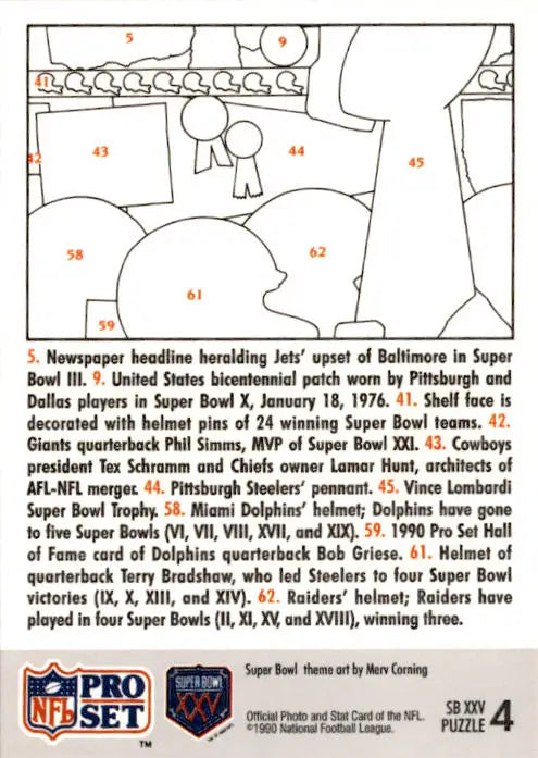 1990-91 Pro Set Super Bowl XXV Silver Anniversary #4 SB XXV Puzzle 4 - Football Card Single