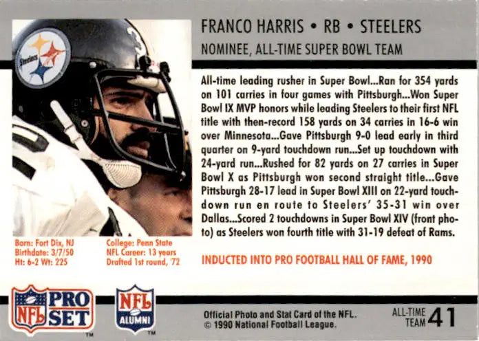 1990-91 Pro Set Super Bowl XXV Silver Anniversary #41 Franco Harris - Football Card Single