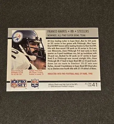 1990-91 Pro Set Super Bowl XXV Silver Anniversary #41 Franco Harris - Football Card Single