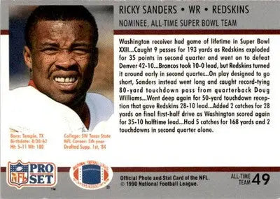 1990-91 Pro Set Super Bowl XXV Silver Anniversary #49 Ricky Sanders - Football Card Single