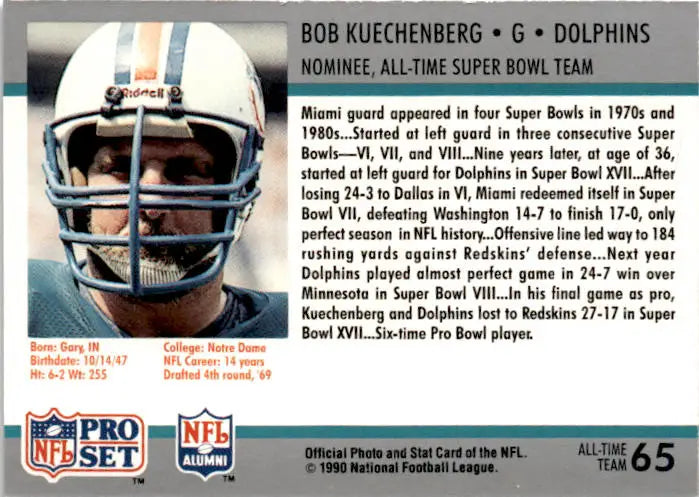 1990-91 Pro Set Super Bowl XXV Silver Anniversary #65 Bob Kuechenberg - Football Card Single