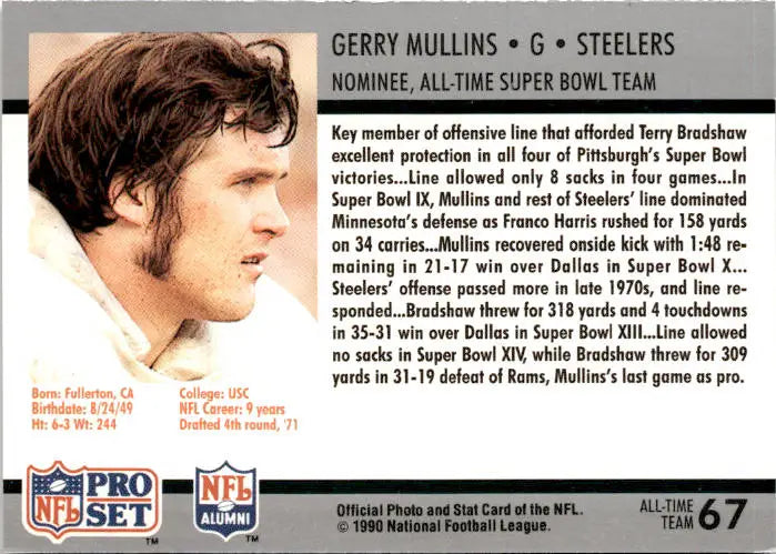 1990-91 Pro Set Super Bowl XXV Silver Anniversary #67 Gerry Mullins - Football Card Single