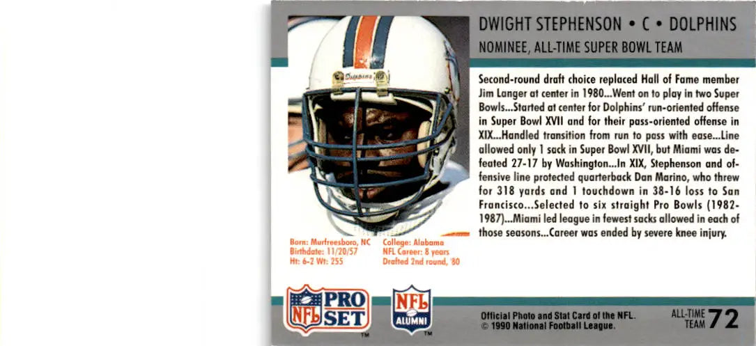 1990-91 Pro Set Super Bowl XXV Silver Anniversary #72 Dwight Stephenson - Football Card Single