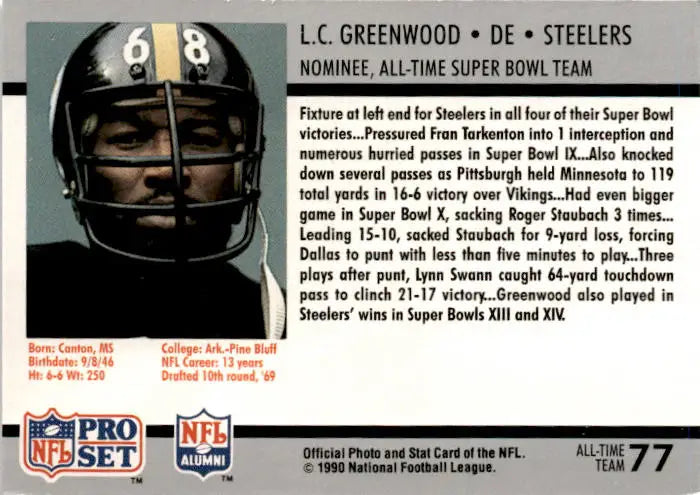 1990-91 Pro Set Super Bowl XXV Silver Anniversary #77 L.C. Greenwood - Football Card Single