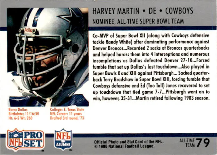 1990-91 Pro Set Super Bowl XXV Silver Anniversary #79 Harvey Martin - Football Card Single