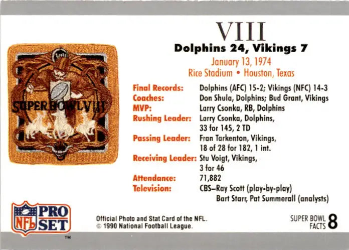 1990-91 Pro Set Super Bowl XXV Silver Anniversary #8 SB VIII Ticket SBVIII - Football Card Single