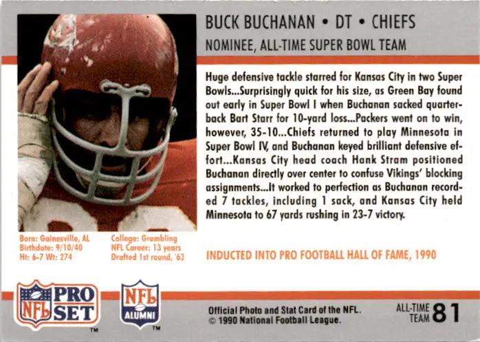 1990-91 Pro Set Super Bowl XXV Silver Anniversary #81 Buck Buchanan - Football Card Single