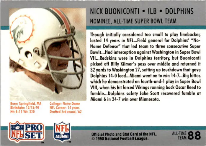 1990-91 Pro Set Super Bowl XXV Silver Anniversary #88 Nick Buoniconti - Football Card Single