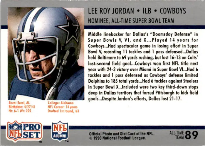 1990-91 Pro Set Super Bowl XXV Silver Anniversary #89 Lee Roy Jordan - Football Card Single