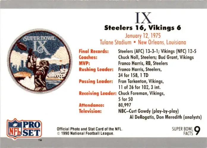 1990-91 Pro Set Super Bowl XXV Silver Anniversary #9 SB IX Ticket SBIX - Football Card Single
