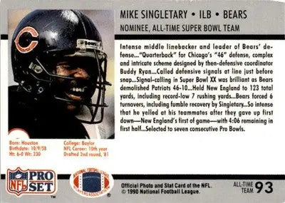 1990-91 Pro Set Super Bowl XXV Silver Anniversary #93 Mike Singletary - Football Card Single