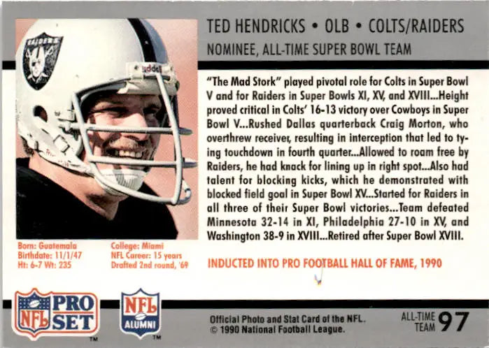 1990-91 Pro Set Super Bowl XXV Silver Anniversary #97 Ted Hendricks - Football Card Single