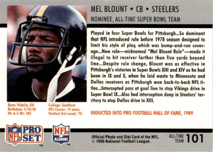 1990-91 Pro Set Super Bowl XXV Silver Anniversary Commemorative #101 Mel Blount - Football Card Single