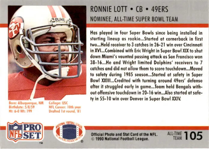 1990-91 Pro Set Super Bowl XXV Silver Anniversary Commemorative #105 Ronnie Lott - Football Card Single
