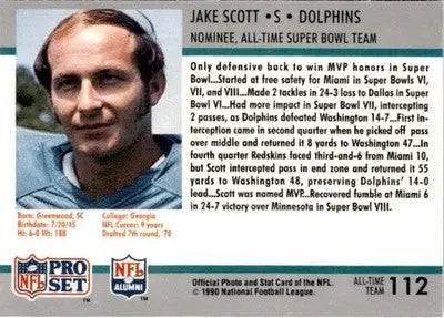 1990-91 Pro Set Super Bowl XXV Silver Anniversary Commemorative #112 Jake Scott - Football Card Single