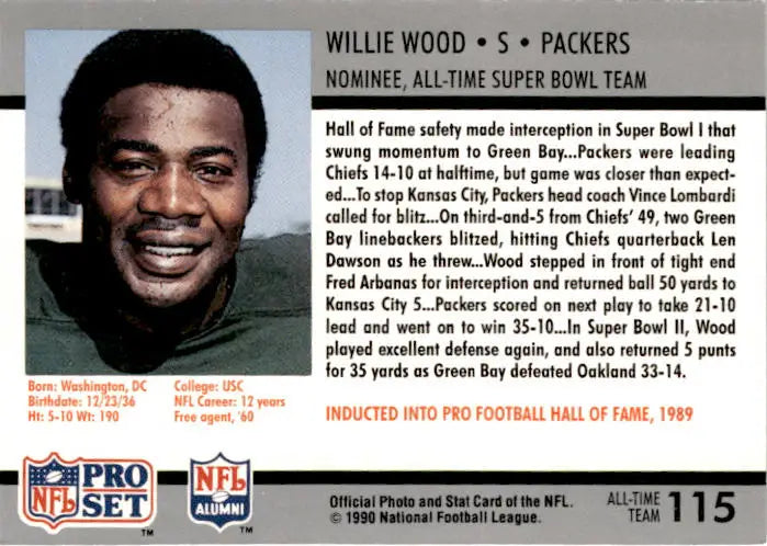1990-91 Pro Set Super Bowl XXV Silver Anniversary Commemorative #115 Willie Wood - Football Card Single