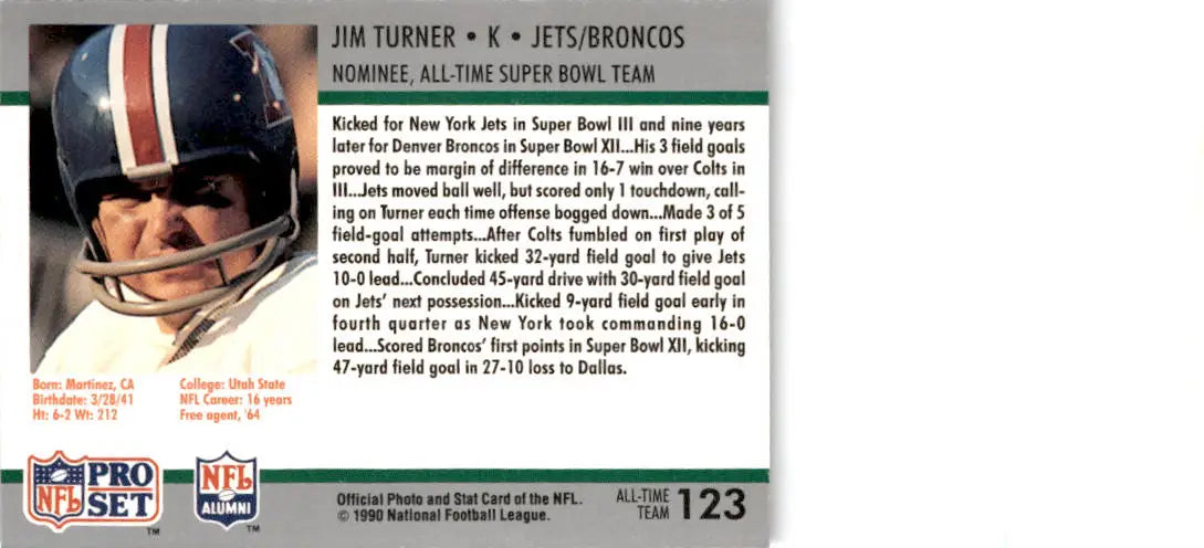 1990-91 Pro Set Super Bowl XXV Silver Anniversary Commemorative #123 Jim Turner - Football Card Single