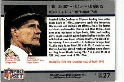 1990-91 Pro Set Super Bowl XXV Silver Anniversary Commemorative #27 Tom Landry - Football Card Single