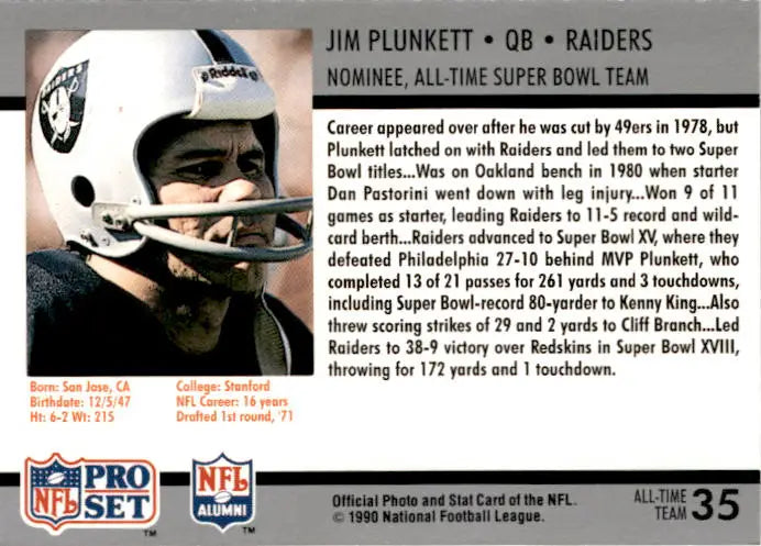 1990-91 Pro Set Super Bowl XXV Silver Anniversary Commemorative #35 Jim Plunkett - Football Card Single