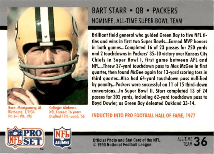 1990-91 Pro Set Super Bowl XXV Silver Anniversary Commemorative #36 Bart Starr - Football Card Single