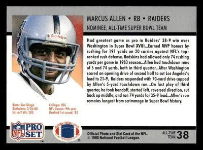 1990-91 Pro Set Super Bowl XXV Silver Anniversary Commemorative #38 Marcus Allen - Football Card Single