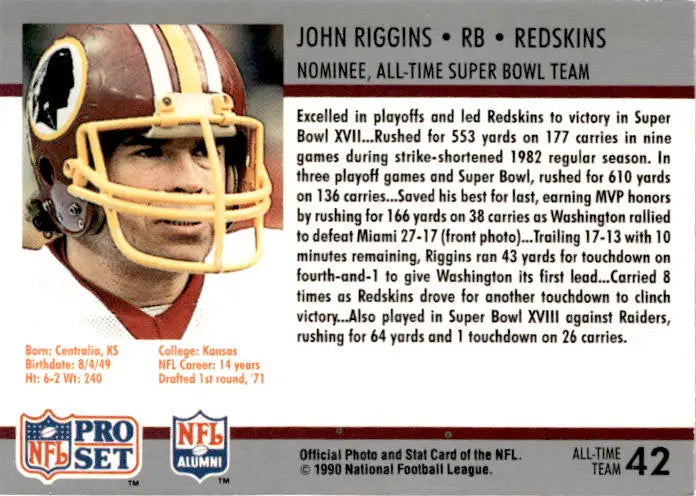1990-91 Pro Set Super Bowl XXV Silver Anniversary Commemorative #42 John Riggins - Football Card Single